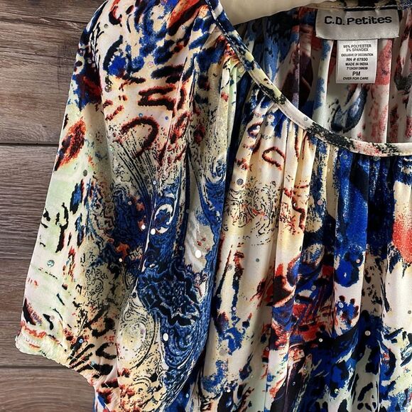 C.D. Petites Ladies Scoop Neck Sequins Blouse, Size PM Petite Medium,Multicolor - Picture 5 of 8
